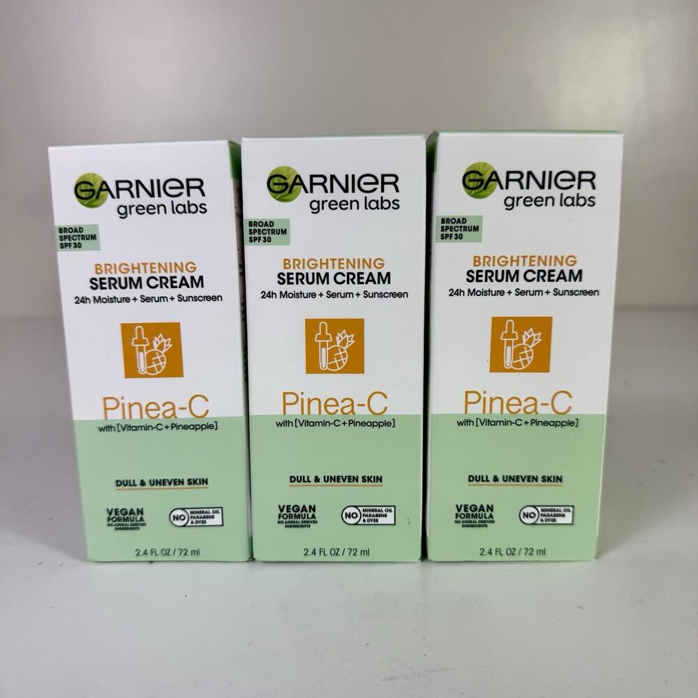 Lot Of 3 Garnier Green Labs Pinea-C Brightening Serum Cream 24Hr Vegan Spf 30